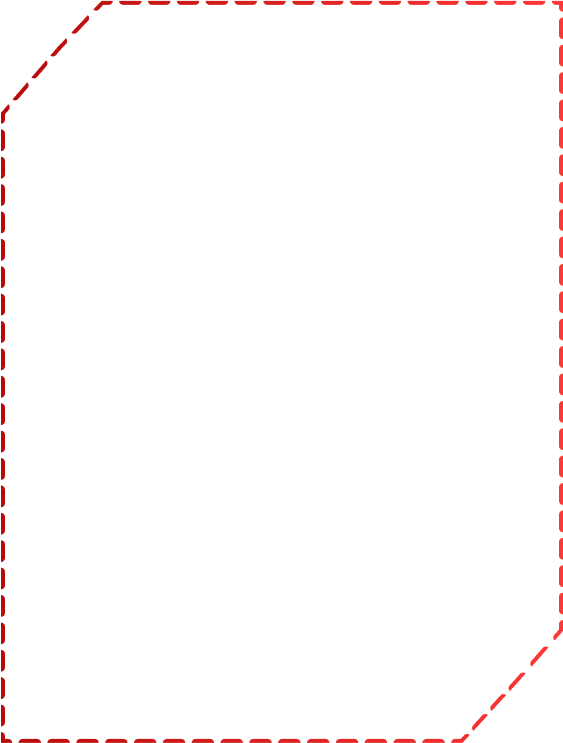 A red, dashed, right-angled trapezoid with one vertical, one horizontal, and two slanted sides. The shape is tilted with the bottom side slanting upwards to the left and the top slanting downwards to the right. No content inside. Black background.