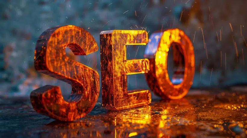 A vibrant, fiery depiction of the letters "SEO" standing vertically. The letters have a molten, lava-like texture, glowing with intense orange and yellow hues against a contrasting dark background. Their dynamic visual effect creates a sense of flowing energy, reminiscent of connecting data streams.